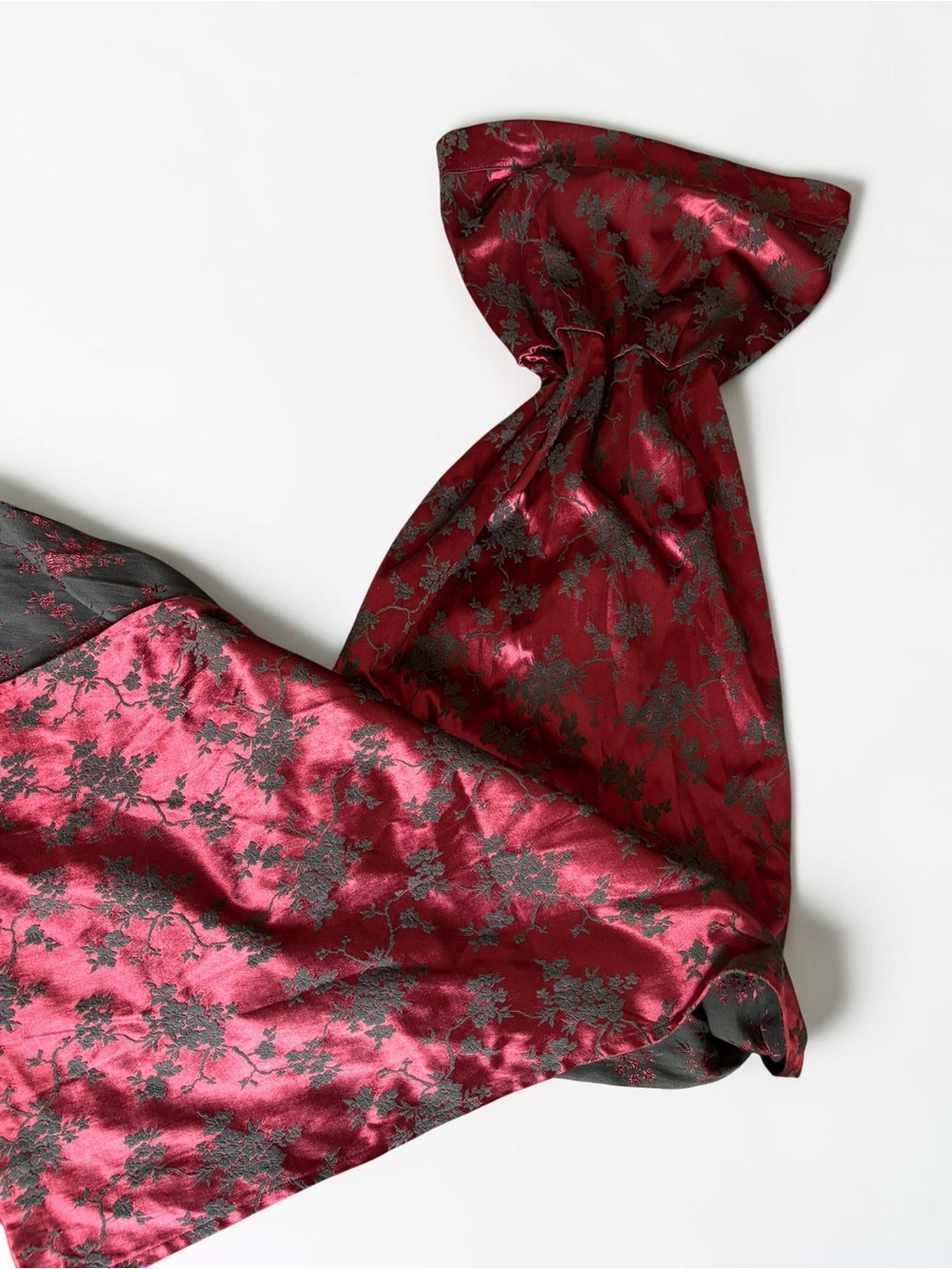 90s Burnout Dress L.A. Glo Burgundy Floral Strapless Maxi Prom S